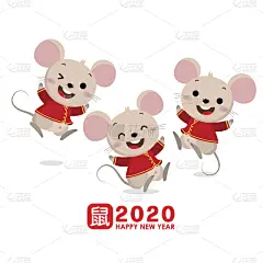 可爱的,传统,2020,贺卡,动物,节日,绘画插图,卡通,乐趣,礼物