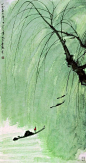 傅抱石（1904-1965）

“新山水画”代表画家，擅画山水，笔致放逸，气势豪放，尤擅作泉瀑雨雾之景。其笔下的柳树，一大片的水墨，秀逸而朦胧，蓊郁葱茏，把柳树的美描绘得酣畅淋漓。