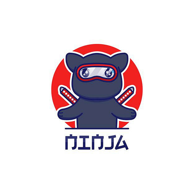 可爱的忍者猫标志logo插画矢量图素材