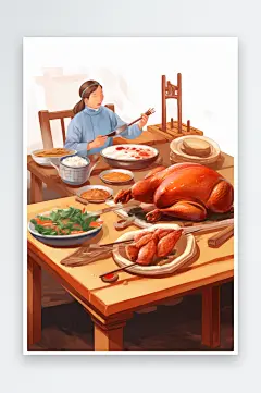 AI数字艺术美味北京烤鸭美食制作元素插画-众图网
