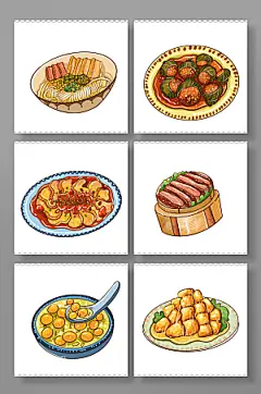 手绘桂林特色美食元素插画
