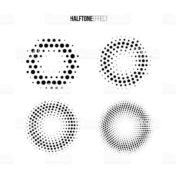 Vector halftone effect set. Different gradient rings in halftone effect ...
