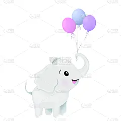 可爱的,小象,拿着,气球,贺卡,背景分离,女婴,象,问候