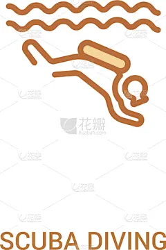 水肺潜水,计算机图标,两个物体,简单,概念,线条,白色,轮廓,人