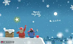 月色雪夜 星星 圣诞老人 屋顶烟囱 女孩 礼物 圣诞插图插画设计AI cm180011518节日节气素材下载-优图网-UPPSD