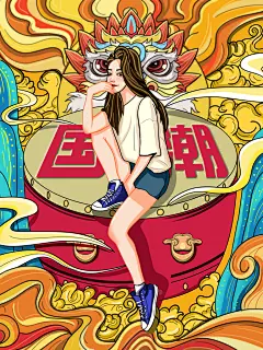 时尚金色创意高端大气国潮风插画
