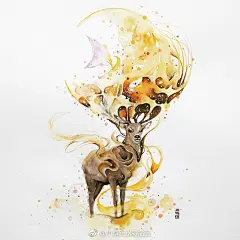 林深有鹿，水彩插画~  艺术家： Luqman Reza Mulyono ​ ​​​​