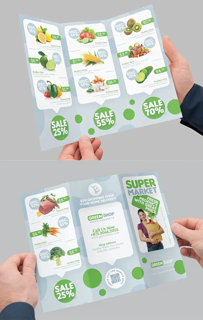 Supermarket Products Sale Tri-Fold Brochure Template-花瓣网