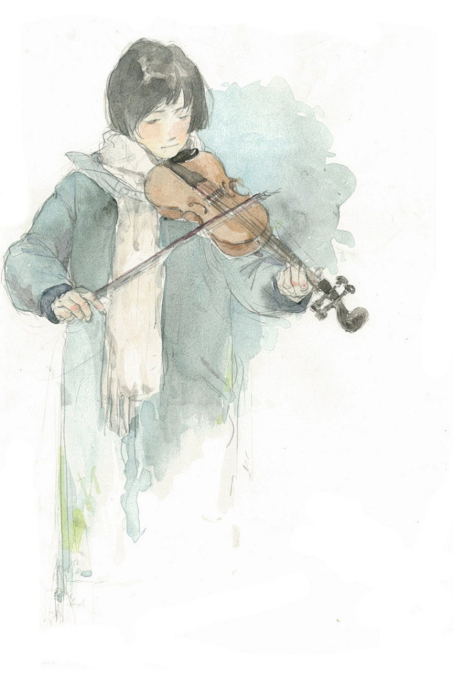 小提琴 插画 水彩