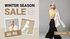保暖季时尚简约冬季上新跨境电商服装女装电商横版海报banner