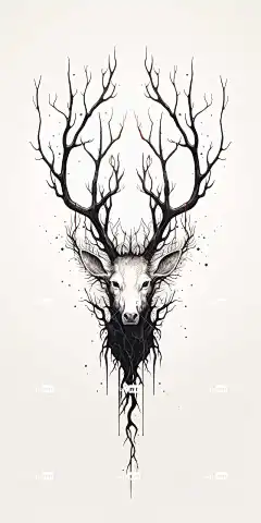 Ai产生的 鹿 森林精神 萨满 放荡不羁的 精神 鹿角 垃圾摇滚