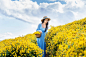 Pretty girl enjoying in chrysanthemums field in chiang mai, thailand