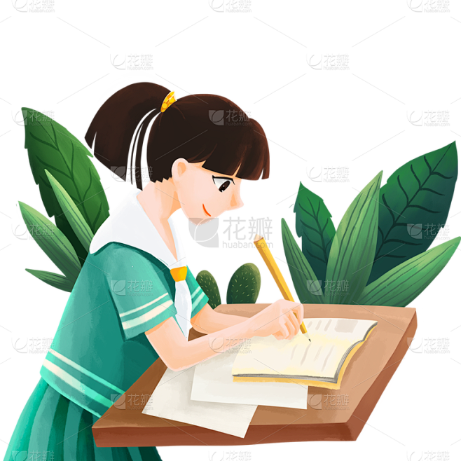 手绘学生写作业套系贴纸-女