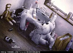 零五年时他三十岁，跳轨身.亡。画了很多画。讲都市人的生存状态、窘局。讲他自己。讲我们如何变成一个卑微的零件。讲我们与不洁之物融为一体。讲家庭环境内的腐化靡态。讲我们是如何求也得不著。如何一而再再而三的在最平常的日子中失丧。 