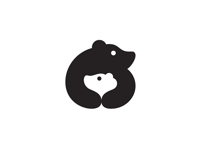 熊抱着小熊负空间LOGO设计-字体传奇网...