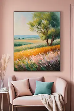 田园风光油画图片插画