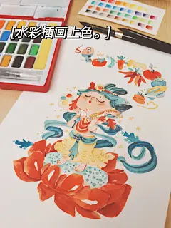 神笔飞天黑眼圈  水彩过程 原创插画崔崔CUICUI112