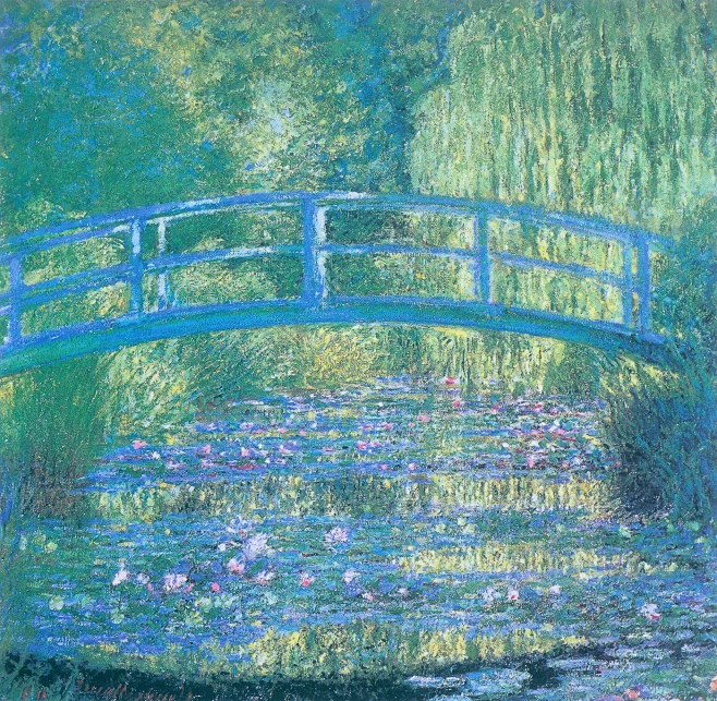 作 者：克劳德·莫奈 - Claude Monet 作品名称：睡莲与日本式小桥 作品尺寸：90x94厘米 作品年代：1840-1926 作品 ...