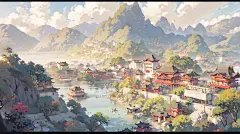 AI古风亭台楼阁建筑场景图集 影视游戏概念设定素材 背景插画设计-淘宝网