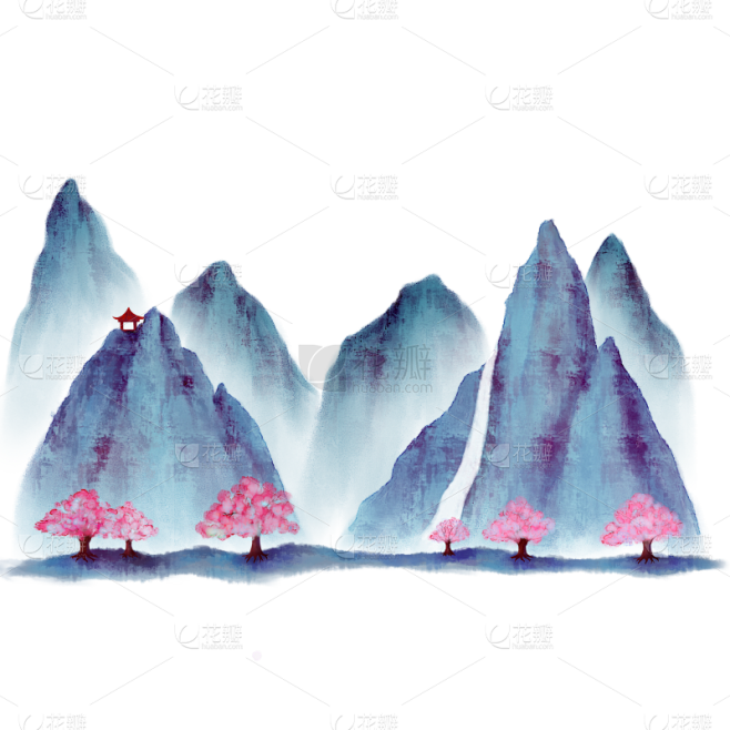 古风山水背景插画素材
