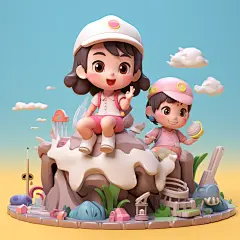 孩童卡通人像模型女孩场景人物小孩模型图片