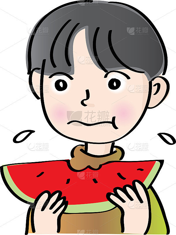 vector cartoon watermelon comic people story set