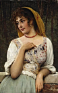 奥地利大师尤金·德·布拉斯人物油画作品欣赏：美若天仙的女子