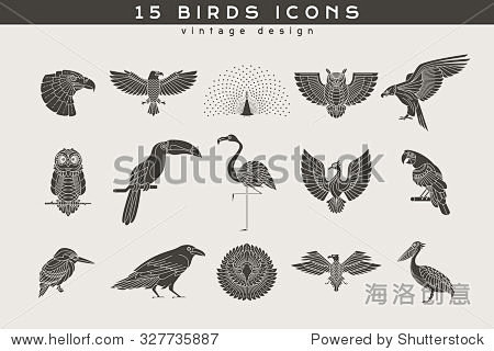 Set of vintage birds...