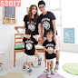 52017新品全家装韩版夏季女短袖T恤立体印花一家三口母子女亲子装