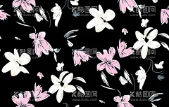 数码印花  - 源文件下载【酷图网】数码印花,黑底花,小碎花,粉色花,女装