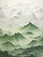 国风山峦线条画-大自然绿
