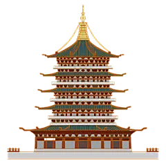 国潮风古建筑古楼古塔鼓楼复古中国风插画