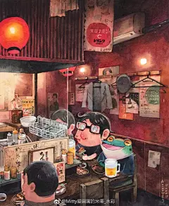 【米蒂分享】一组超可爱的插画作品，细节丰富细腻～画面色彩搭配很丰富～超棒，分享给大家～[噢耶] 作者：animatoey #米蒂分享##水彩插画# ​​​​