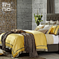 伶居丽布仿丝套件样板房间床品现代简约软装被套明黄色G-淘宝网