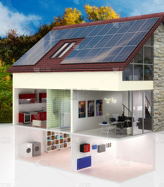 房屋,太阳能电池板,地形,绘画插图,背景...