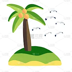 棕榈树，岛屿和海鸥