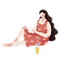 手绘坐着看书的女孩子