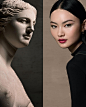Photo shared by Lancôme Official on August 30, 2023 tagging @museelouvre, and @heconghc. May be an image of 1 person, makeup, bust and sculpture.