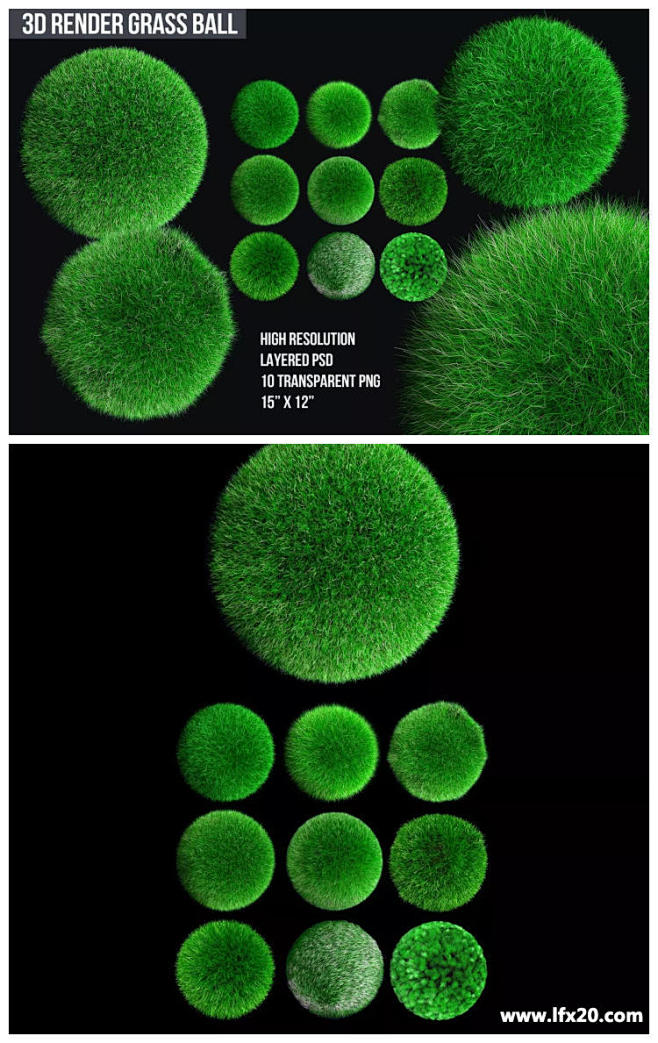 源文件 - 创意3D渲染球状绿藻植物背景...