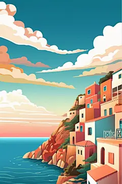 AI数字艺术扁平国外城市地标旅游景点插画-众图网