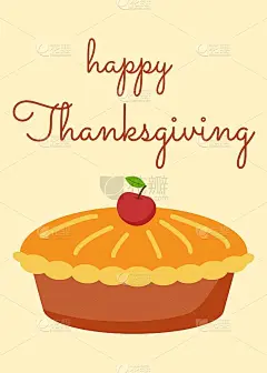感恩节快乐，正面有苹果和南瓜派的卡片。贺卡，传单，横幅，海报模板。为传统晚餐烹制节日秋季美食。感恩节