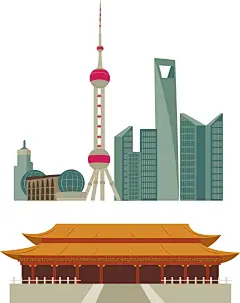 古风线性插画｜上海历史建筑手绘图｜旅游景点UI素材下载(26).eps