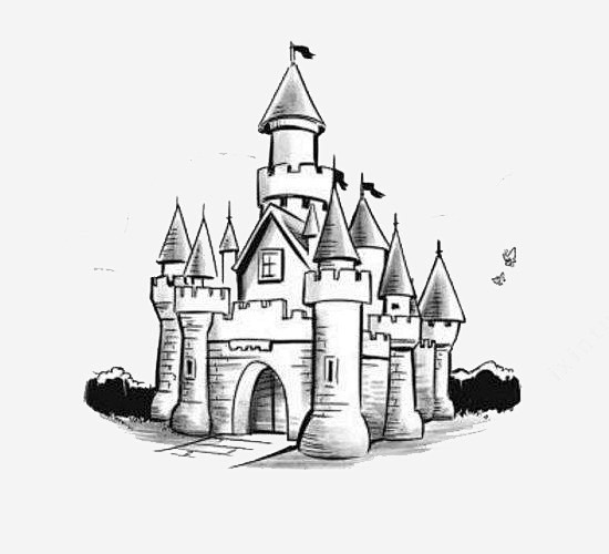 素描风格城堡简笔画图案图标页面网页平面电商创意素材