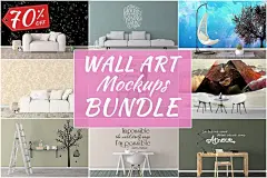 室内墙贴墙面艺术壁纸贴纸展示效果图VI智能图层PS样机素材 Wall Art Mockups BUNDLE V48 - 南岸设计网 nananps.com