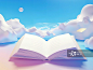 【AI数字艺术】蓝天白云下一本打开的书插图图片素材