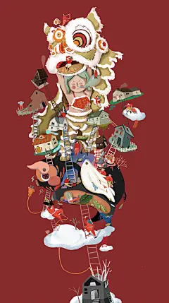 猪年年画——“猪”您万“狮”如意 - 六ar - 原创作品 - 视觉中国(shijueME)
