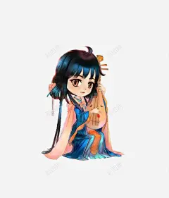 萌版弹琵琶的女子 设计图片 免费下载 页面网页 平面电商 创意素材