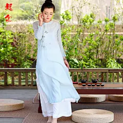 佛笑缘之风中的记 经典中式手绘长裙 文艺改良旗袍连衣裙长袍女