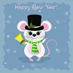 可爱的,2020,新年前夕,卡通,雪花,雪人,矢量,鼠,老鼠