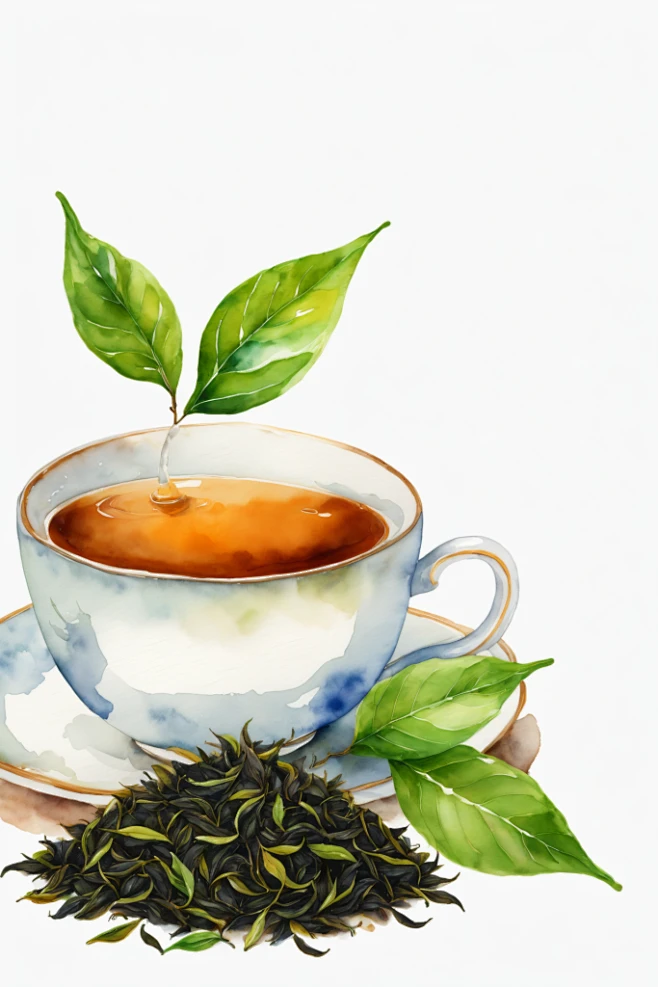 手绘文艺嫩绿香如兰桂茶叶插画